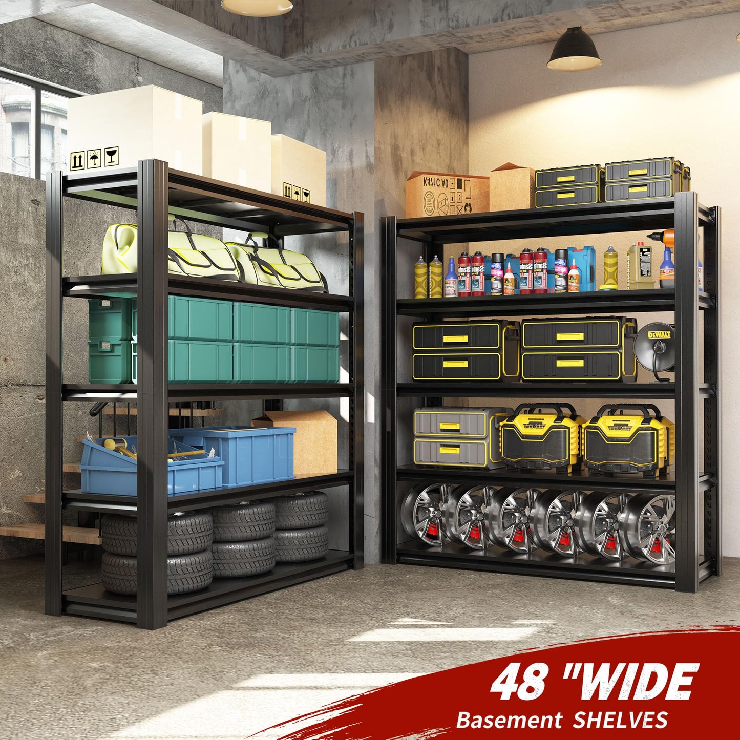 OPTYMIRA 5 Tier Metal Garage Shelving Units and Storage,78" H*48" W*18" D Heavy Duty Shelves Adjustable,2000lbs Load-Bearing,Utility Racks Industrial Steel Shelf for Warehouse Basement Shop