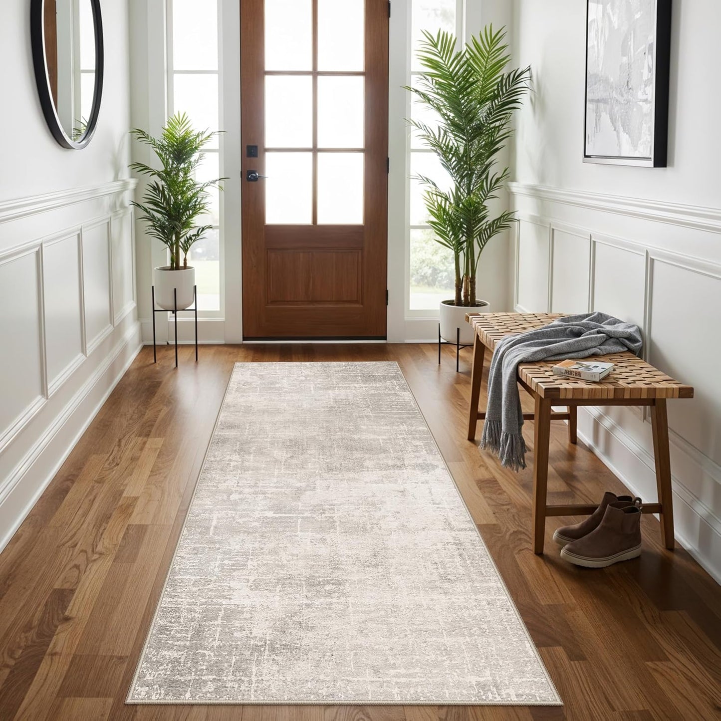 Skiennix 3x6 Washable Hallway Runner Rug - Abstract Stain Resistant | Ultra Soft Non-Slip Indoor Carpet in Beige/Cream