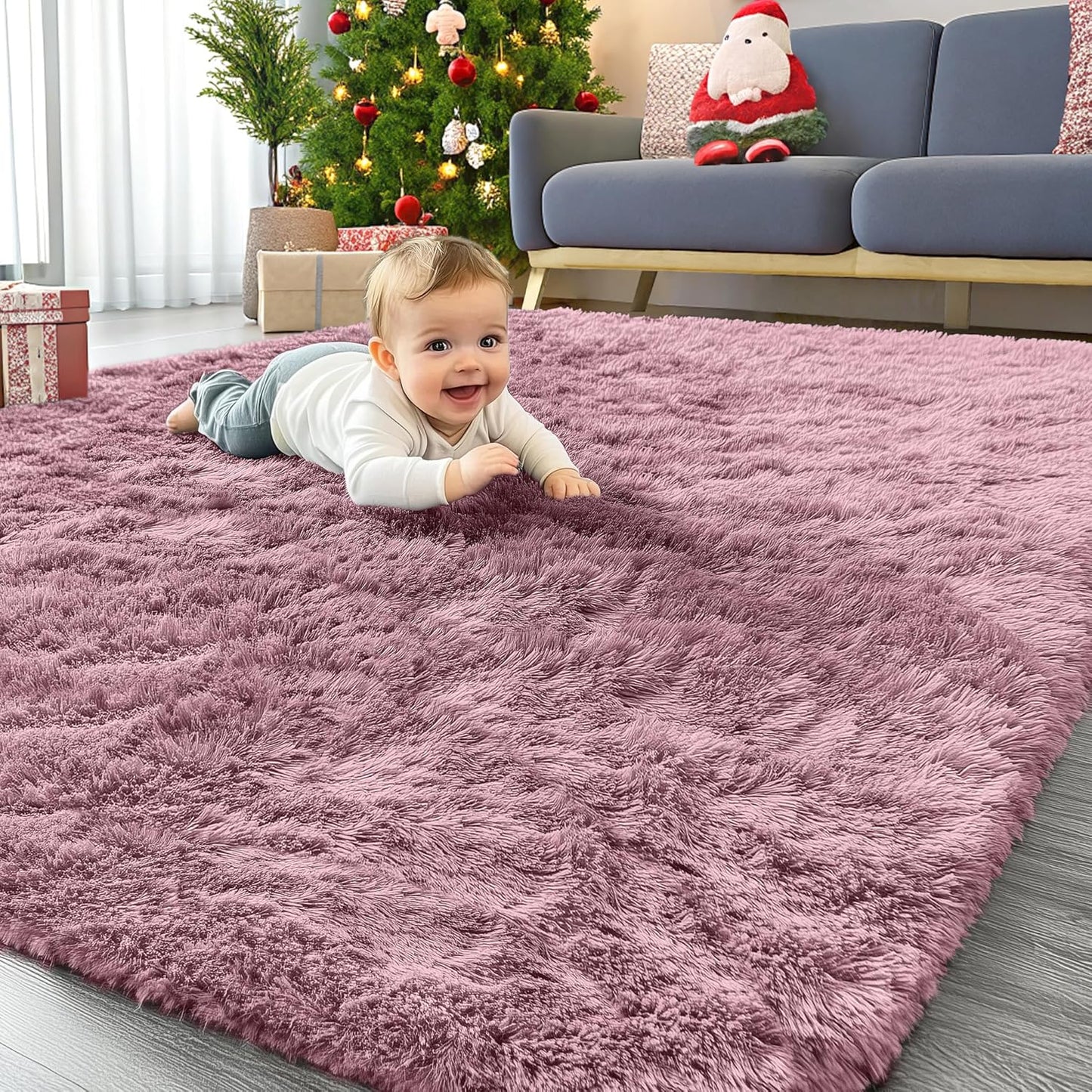 OLANLY Area Rug - Soft Fluffy Shaggy Design | Machine Washable 4x5.9 ft for Living Room & Bedroom - Blush