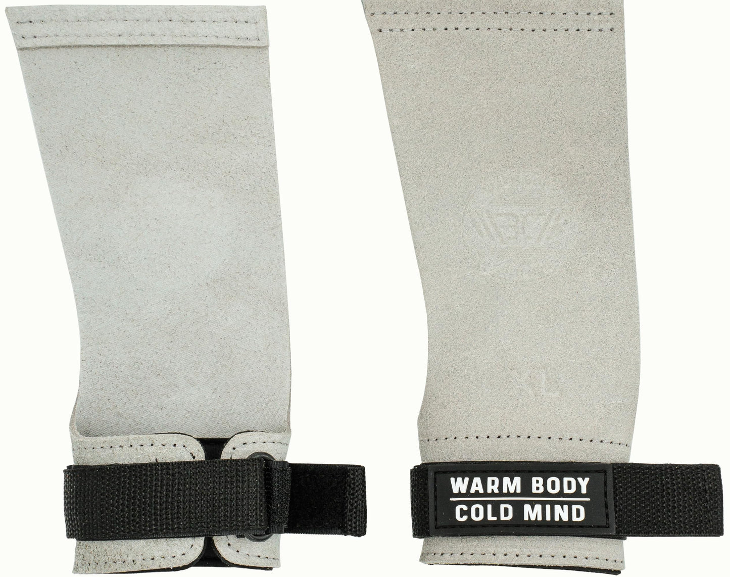 WARM BODY COLD MIND Leather Hand Grips - NO Holes for Weightlifting, Powerlifting, Gymnastics, Cross Training, Pull-Ups, Weight Lifting, Wrist and Palm Protection (White, L)