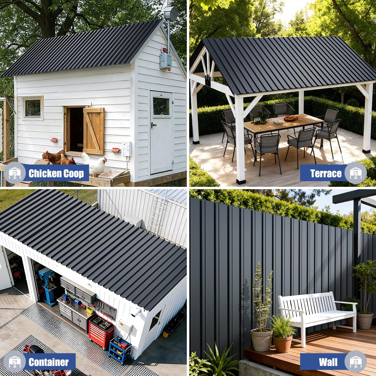 Brakki Metal Roofing Panels 20pcs 111 ft², L45.28"xW17.72" Grey Corrugated Galvanized Steel Roof Panels with Screw, Heavy Duty Metal Siding Suitable for Garages Chicken Coop Sheds Stables Patio