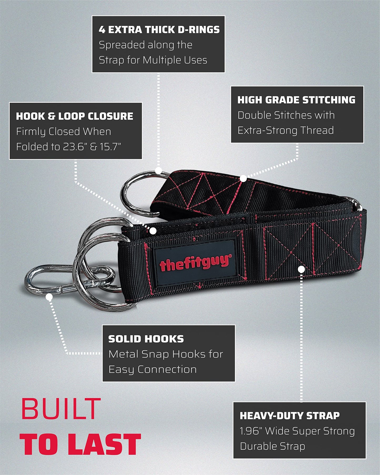 THEFITGUY Gym Multifunctional Extension Strap (Single) - for Cable Attachments, Pulley Machines, Rows - Add New Exercises and Grips to Your Workout, Heavy Duty, 5 Lengths Options