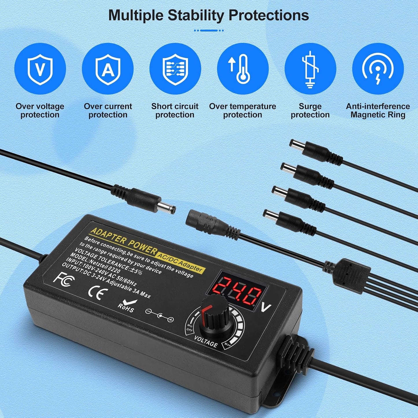 FancyWhoop 3V~24V 3A 72W 100V-240V 14 Universal Power Supply DC Power Supply Variable Universal Switching AC/DC