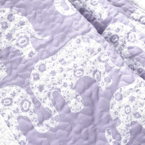 Lush Decor Elephant Parade Sherpa Throw Blanket 50" W x 60" L, Purple - Elephant Blanket for Kids - Plush Throw Blankets for Bed - Couch Blankets