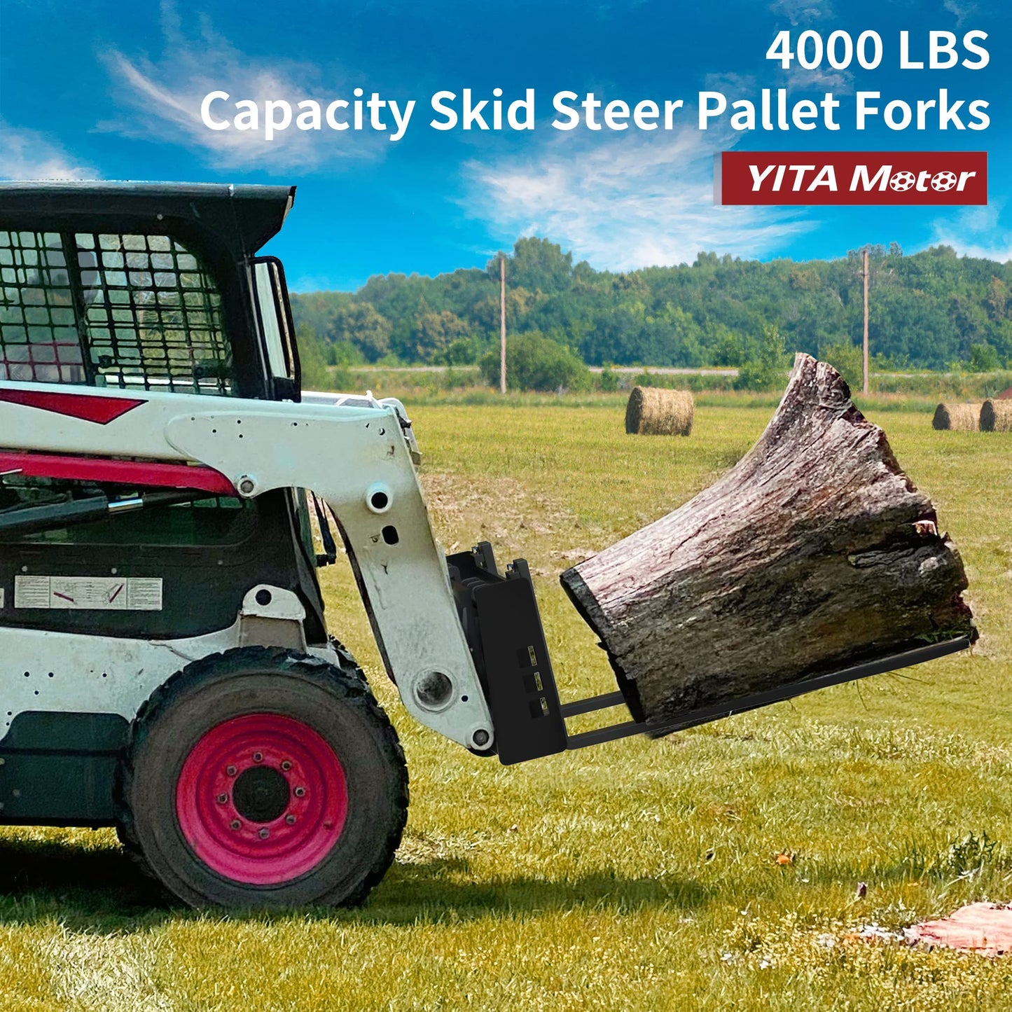 YITAMOTOR 45" Pallet Forks Frame Attachment with 48" Pallet Forks Forklift Blades, 4000 lbs Capacity with 2 Inch Receiver Hitch & Spear Sleeves for Kubota Bobcat Skid Steer Loaders Tractors