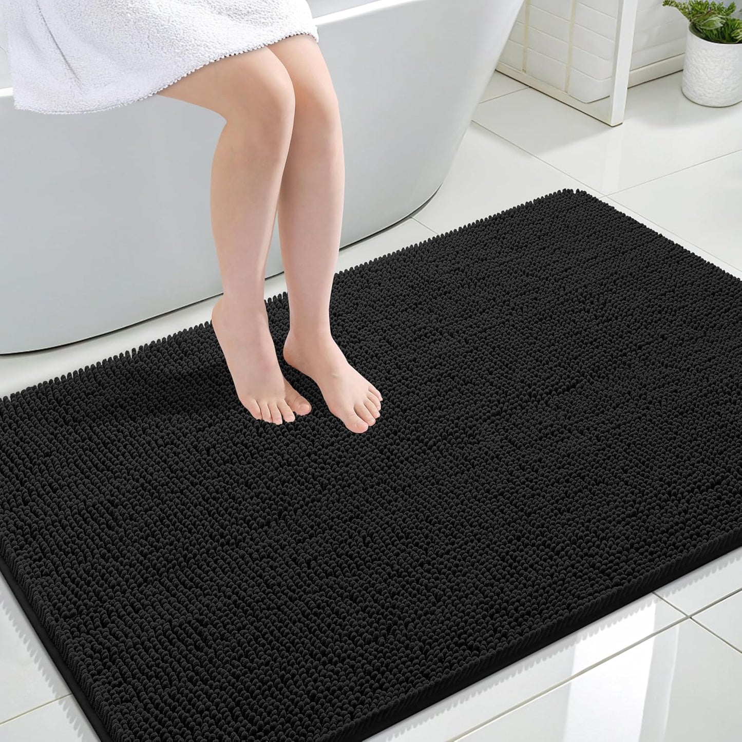 OLANLY Large Bathroom Rugs - Extra Soft Chenille Bath Mats | Quick-Dry, Rubber Backing, 44x32, Black