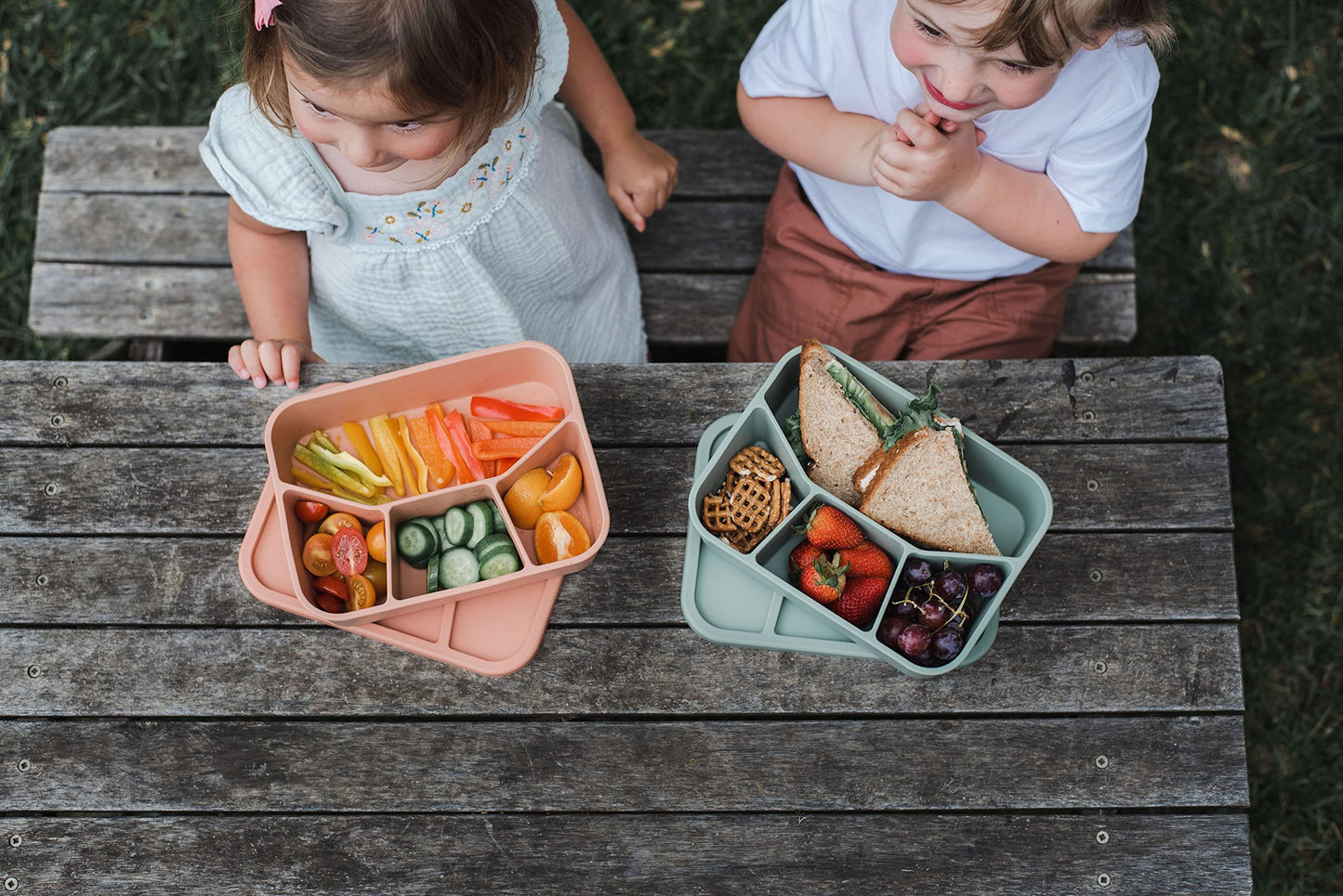 Spoondrift Eco-Friendly Leak Proof Silicone Bento Box Lunch Box, For Child And Adult, 4 Compartment, Choose from 6 Colors, Includes one box (Sage)