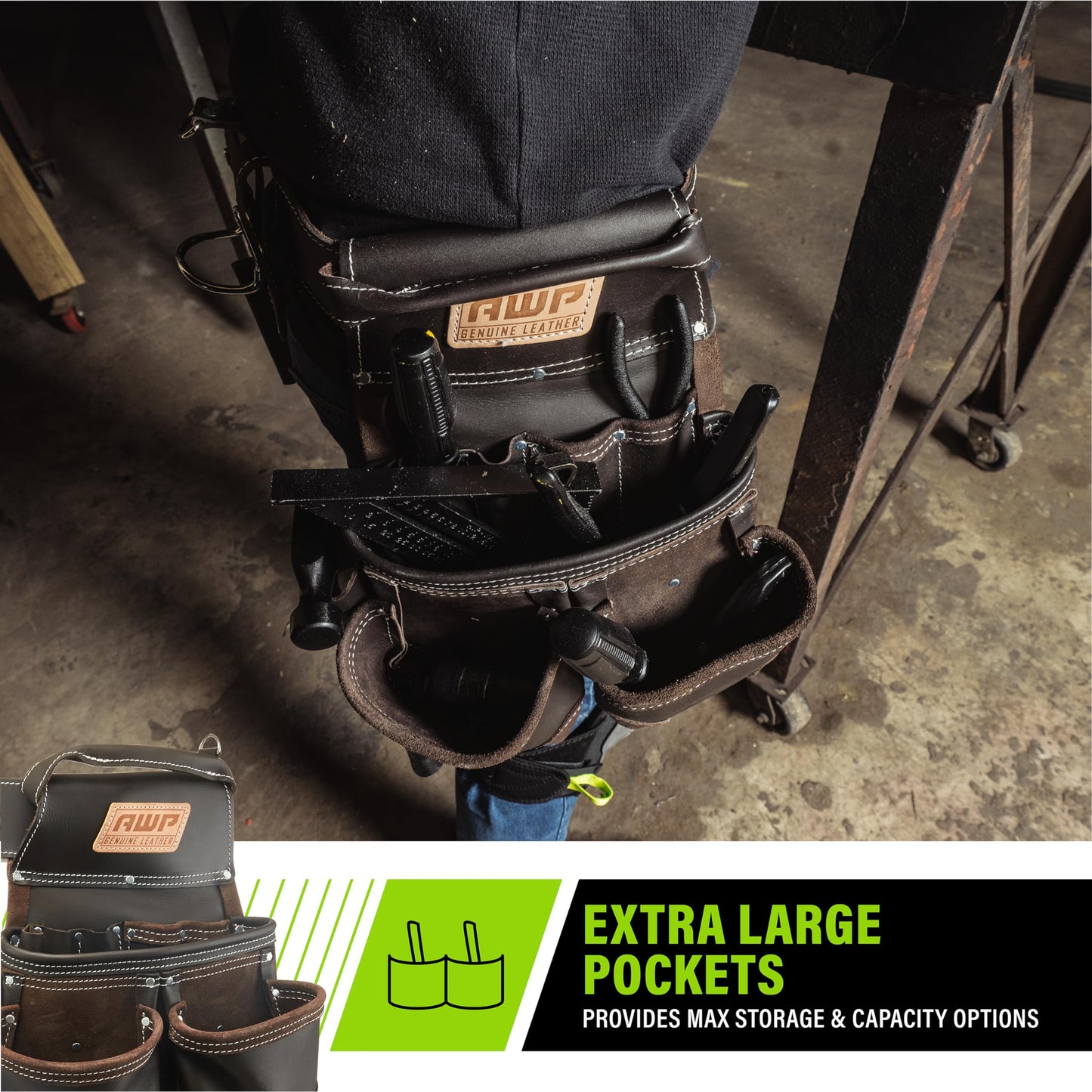 AWP Tool Belt and Rig, Heavy-Duty Premium Organizer with Multiple Pockets for Carpenters, Electricians, and Construction Work, Adjustable Waist Tool Belt, L-903-1
