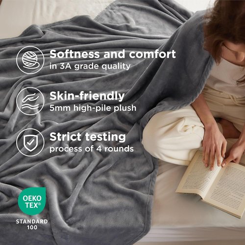 Bedsure GentleSoft Fleece Throw Blanket - XL Plush Cozy 300GSM Lightweight for Travel, Grey, 50x70 Inches