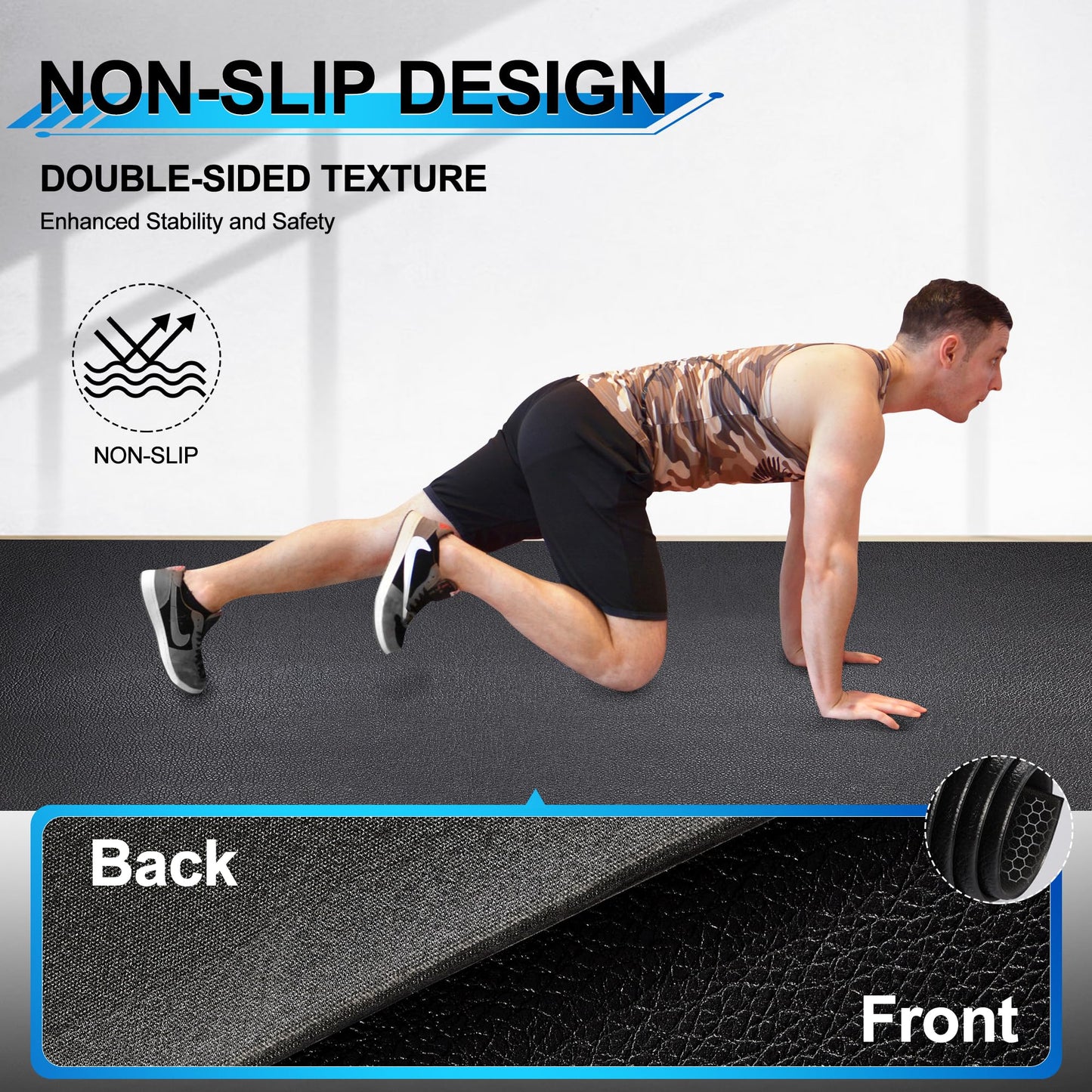 BesWin Large Exercise Mat 8' x 4'(6mm), Extra Thick Workout Mats for Home Gym Flooring, High Density Non-Slip Gym Mats Fitness Mat for Cardio, Weights, Jump Rope, Fitness - Use With or Without Shoes