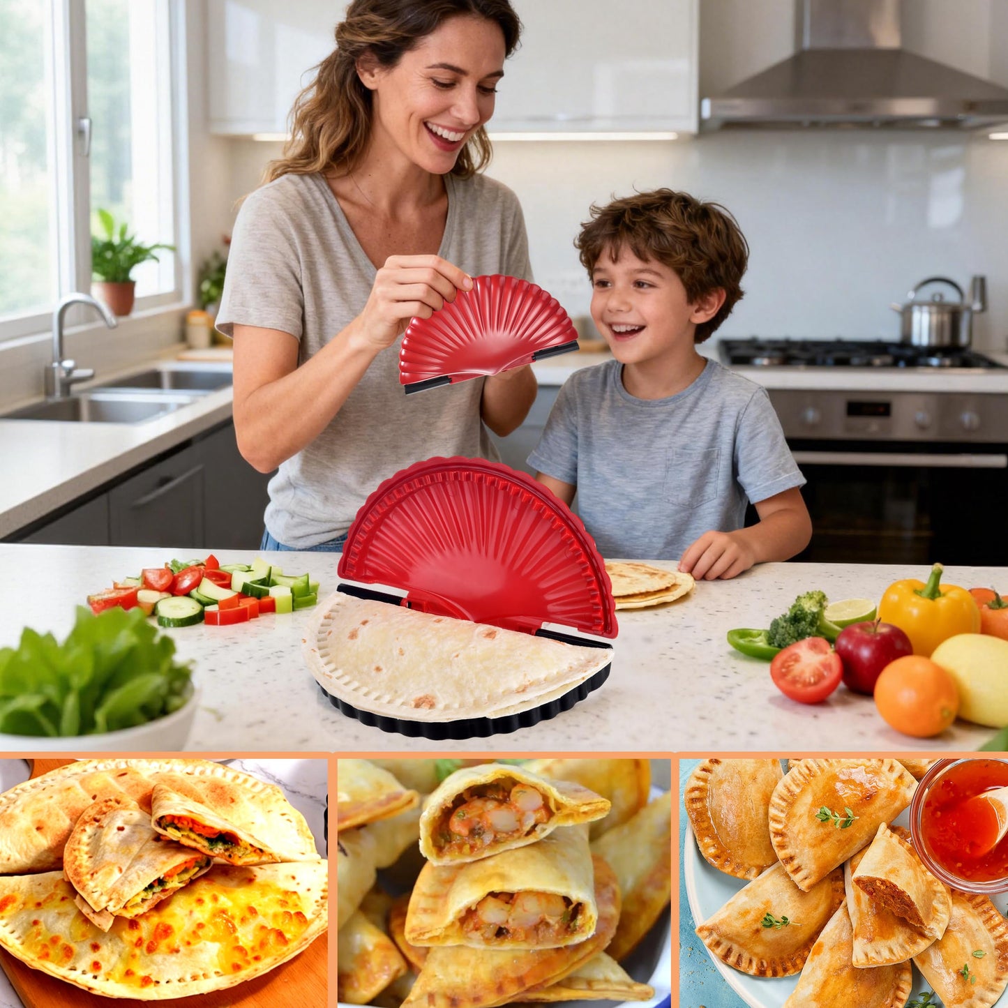 Tortilla Sealer + Crimper Press Bundle - Quesadilla Maker for Large 10", Medium 8" & Small 6" Flour Tortillas | Burritos, Empanadas, Dumplings, Sandwiches | Air Fryer Friendly | Dishwasher Safe