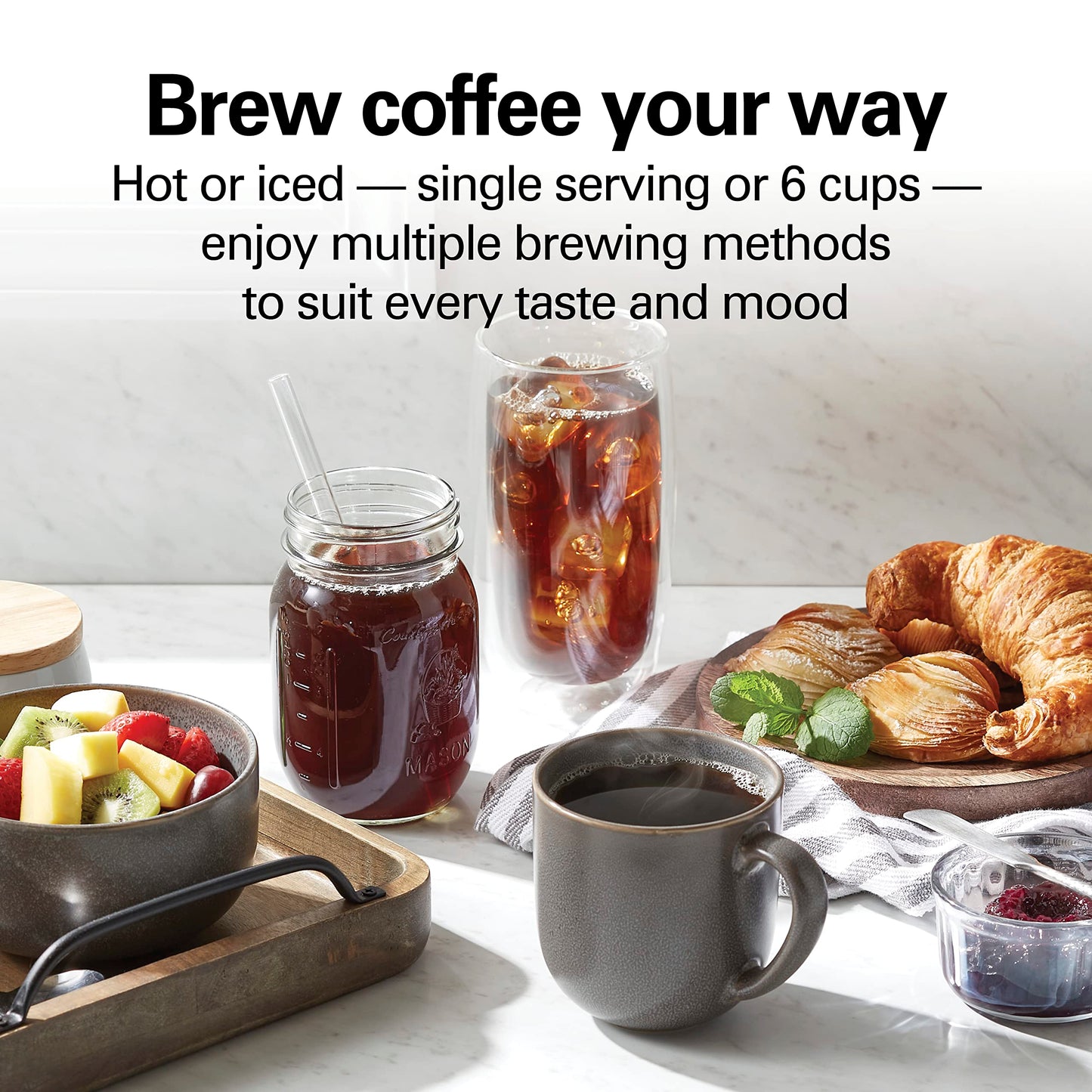 Hamilton Beach Home Barista 7-in-1 Small Coffee Maker with Seven Ways to Brew, 6 Cup Carafe, Drip, Single Serve, French Press, Pour Over, Cold Brew, Easy-Fill Reservoir, Black (46251)