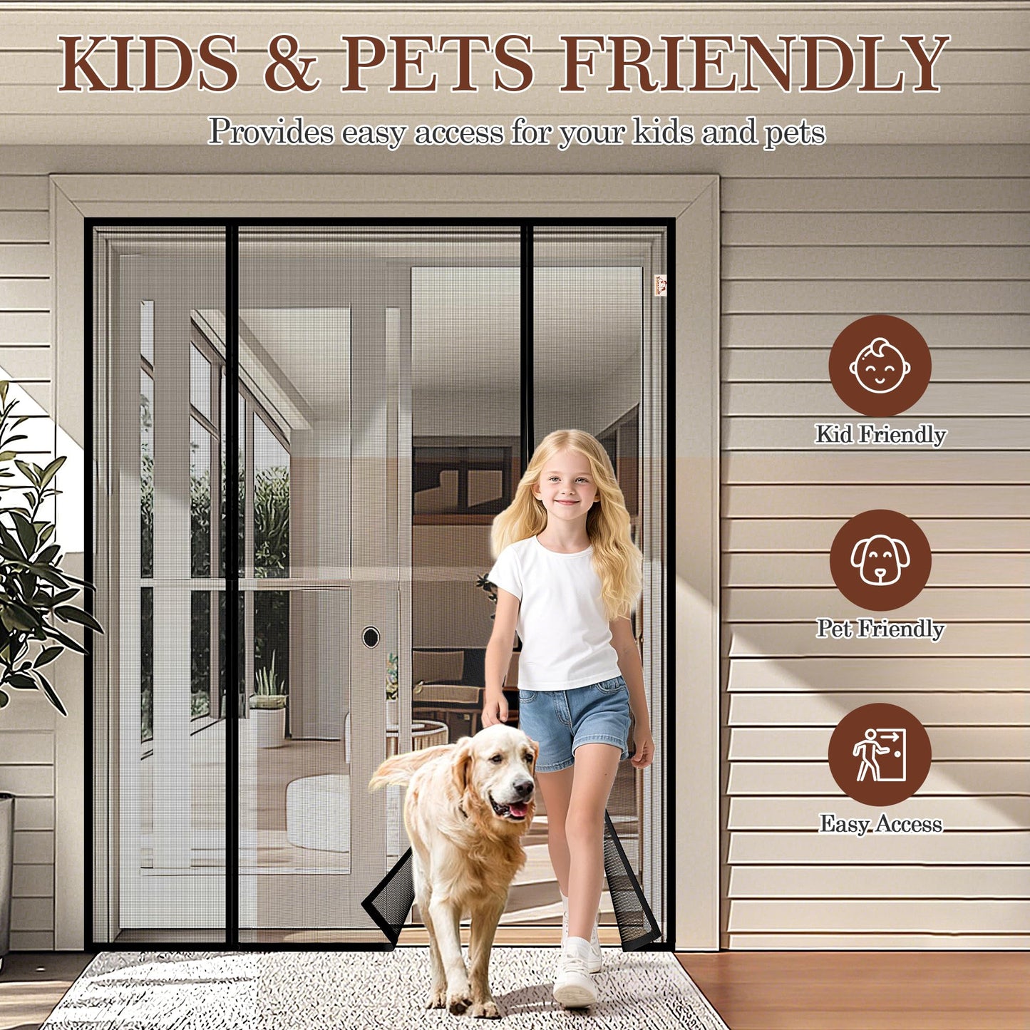 Yotache Magnetic Screen Door for Sliding Doors 72"x80", Screen Size 74"x81", Double-Sided Opening Screen Reinforced Mesh with Strong Magnets for French Front/Back Patio Doors