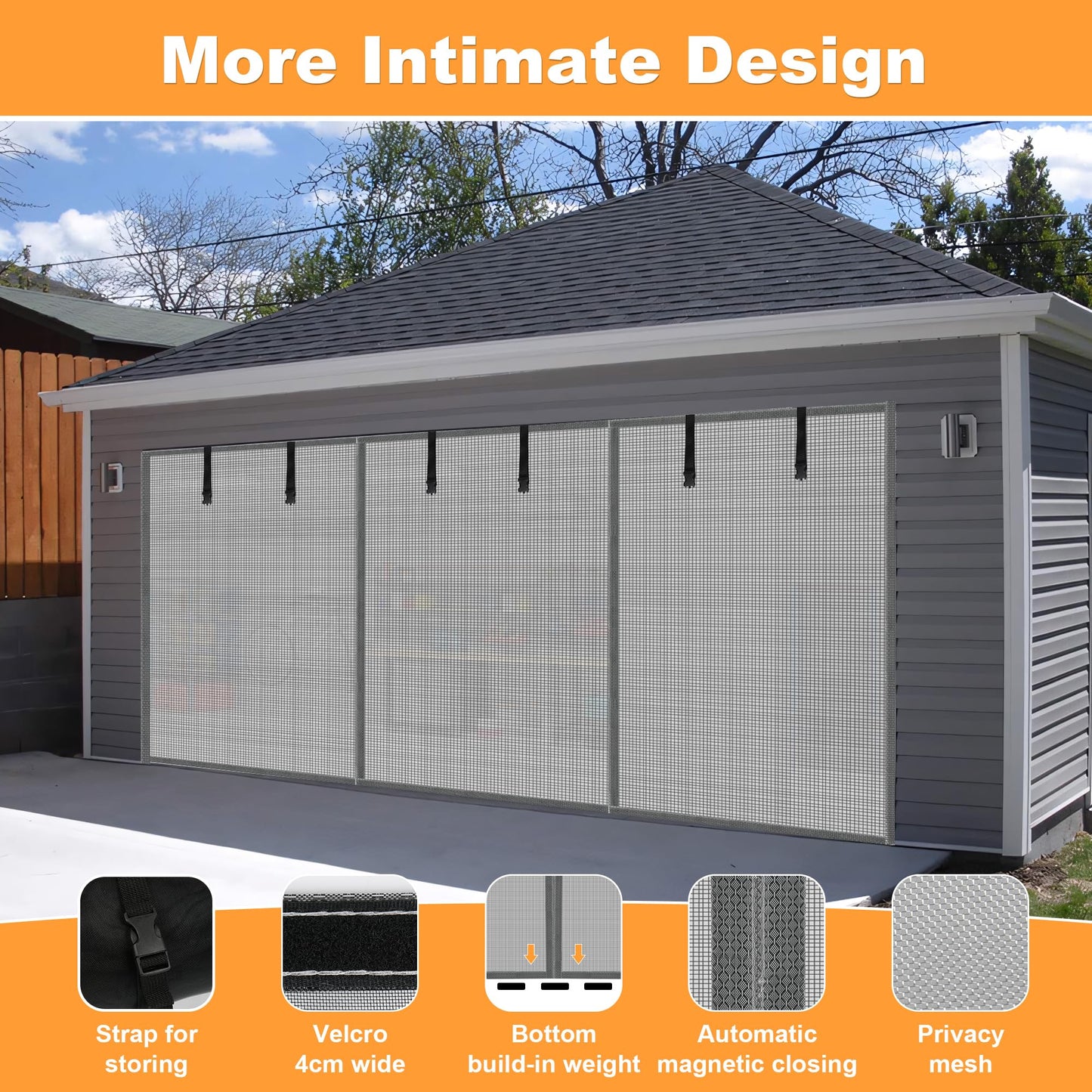 LIAMST Privacy Garage Door Screen Blackout for 1 Car Garage-10x9FT Privacy Silver Grey Heavy Duty Magnetic Garage Screen, Hands Free, Magnetic Privacy Garage Screen Door