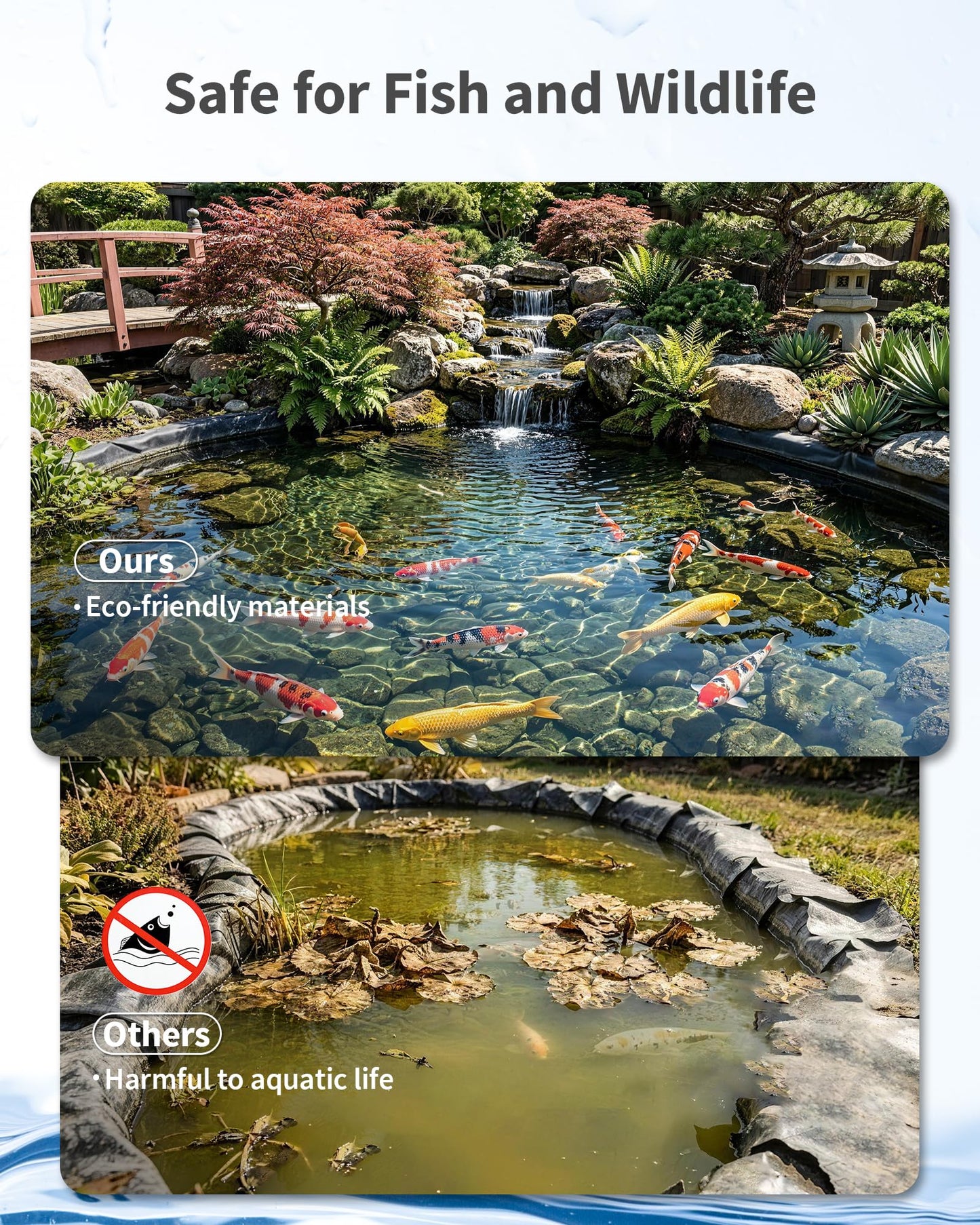 POPOSOAP Pond Liner, Mil Fish Pond EPDM Liner, U-V Resistant Preformed Garden Pond Liners for Outdoor Ponds, Koi Ponds, Garden Fountain, Waterfalls 13 x 13 FT 45Mil