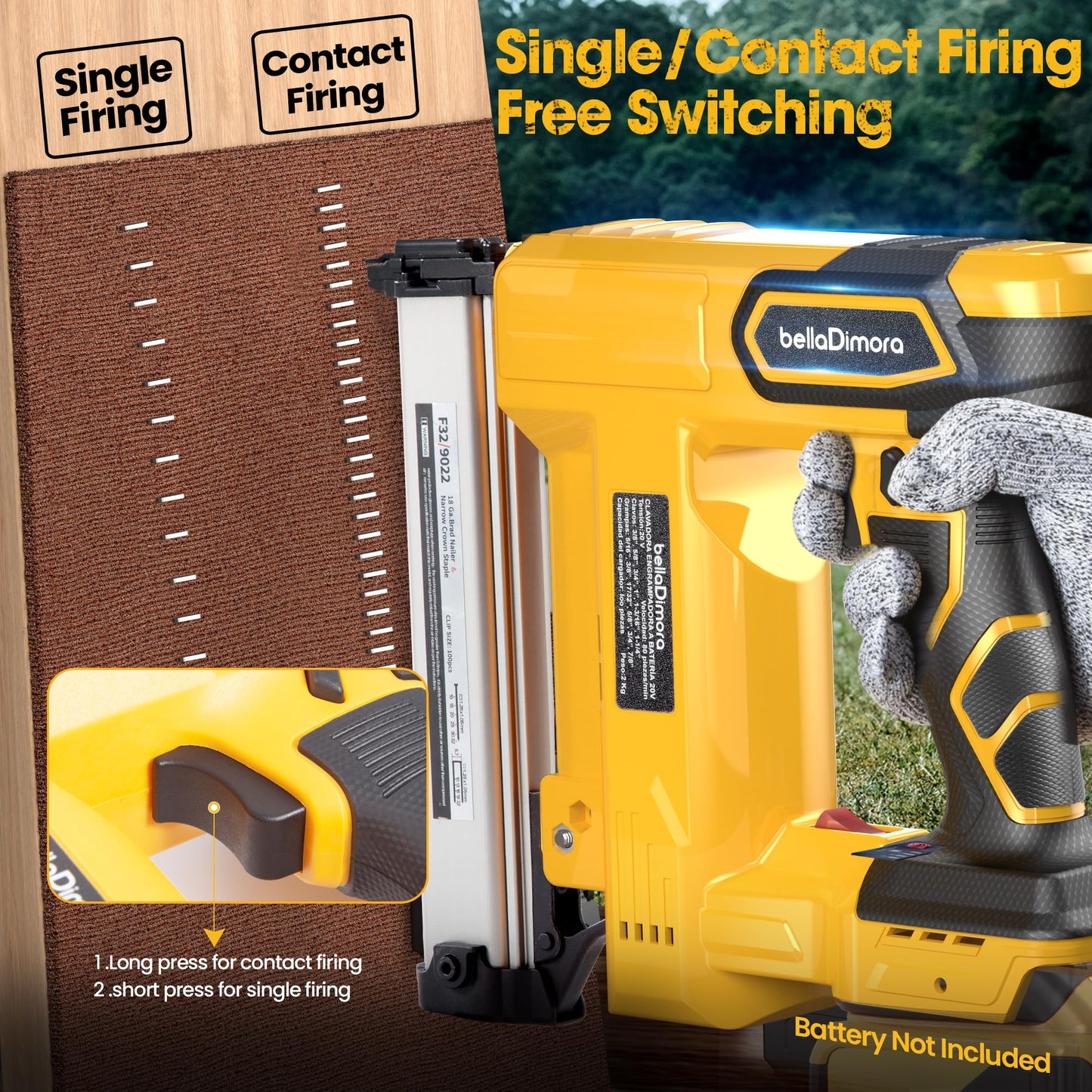 Cordless Brad Nailer Compatible with DeWalt 20V Battery, 2 in 1 Nail Gun & Staple Gun with 1000 Nails &1000 Staples, 18 Gauge Brad Nailer for Home Improvement(No Battery)