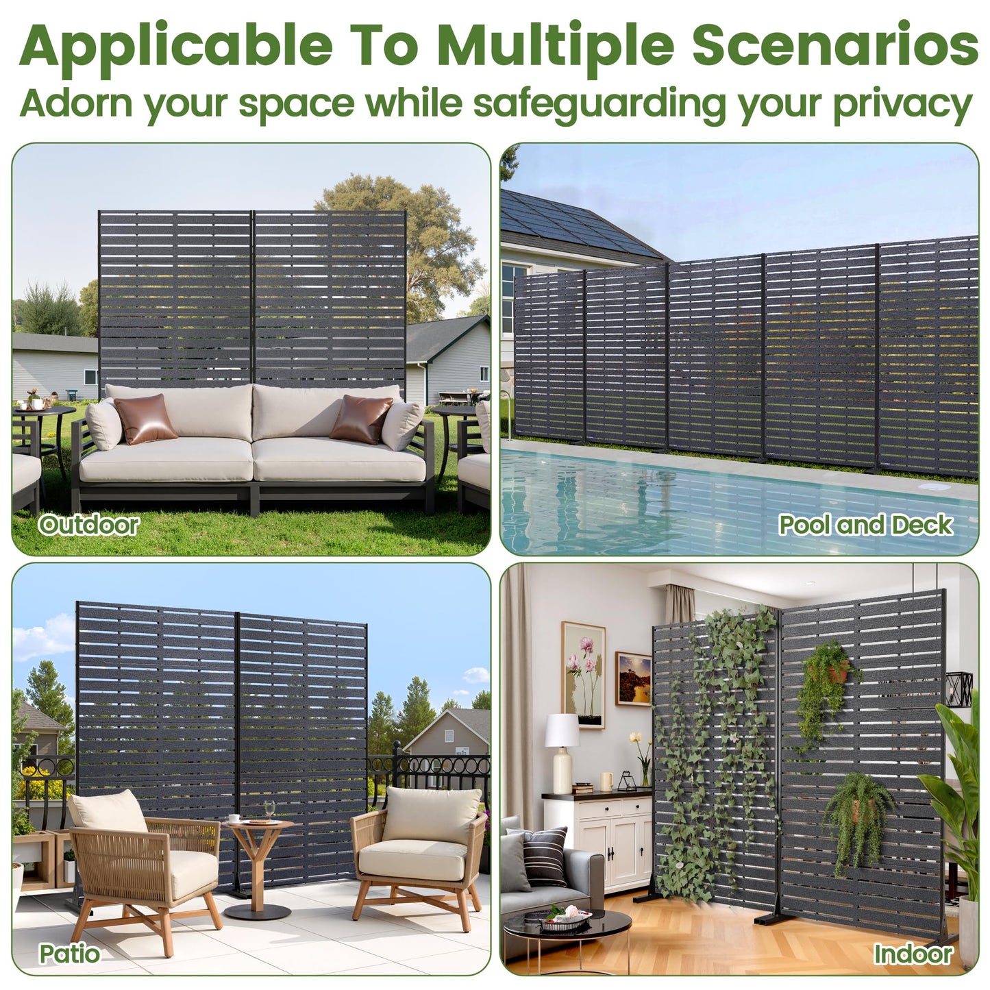 Diyfire Privacy Screen Outdoor 60" H HDPE Decorative Freestanding Privacy Panel, Garden Divider Panels with Sandblasting Louvered Design, Privacy Screens Fence with Stand for Outside, Patio, Balcony