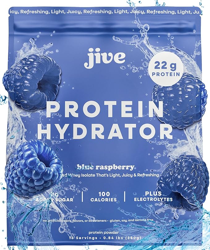 Jive Clear Protein Powder - 22g Grass-Fed Whey Isolate, 13 Servings - Blue Raspberry - 895mg of Electrolytes - Zero Added Sugar - Clear Drink Protein Water & Juice