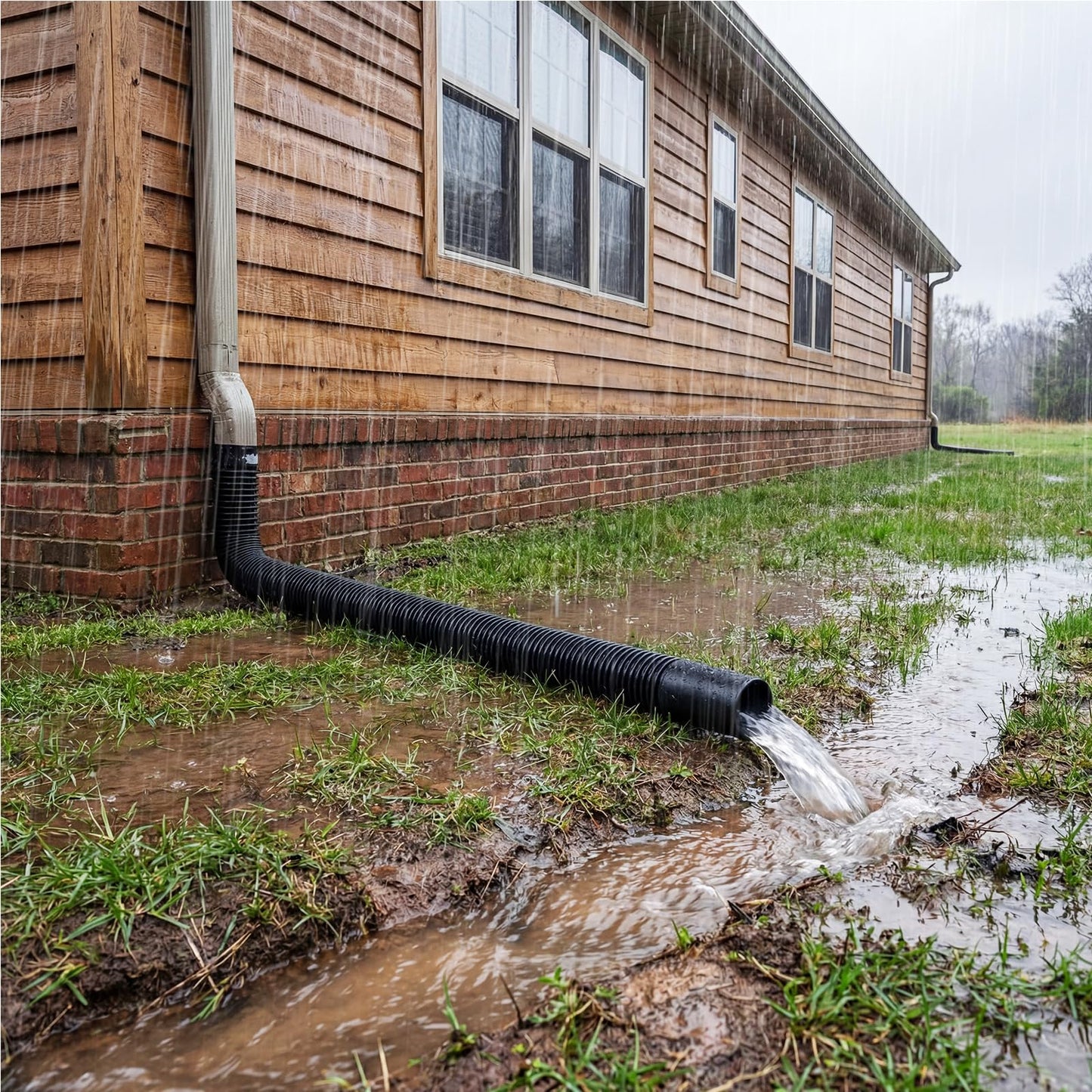 Joyfolk 4"×65ft Spliceable Extra Expandable Landscaping Drain Pipe, 4 Flexible Corrugated Downspout Drain Pipes with 3 Connectors Black for Outdoor Gutter Extension, Pond Pump, Rainwater Drainage