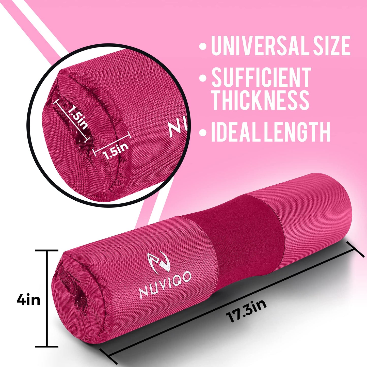 Barbell Pad Squat Pad for Lunges and Squats - Hip Thrust Pad for Standard and Olympic Bars - Provides Cushion to Neck and Shoulders While Training (PINK)
