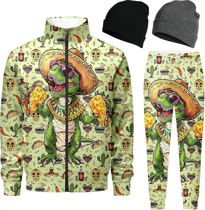 DOOPCCOR Men Track Suits Sets 80s outfit for men tracksuits sweatsuits 2 Piece sets Zip Casual Jogging 2 Knit Beanie