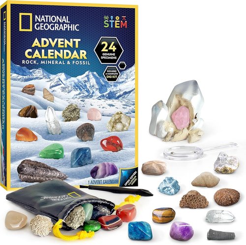 National Geographic Rock Collection Advent Calendar - 24 Gemstones, Minerals & Fossils for Kids