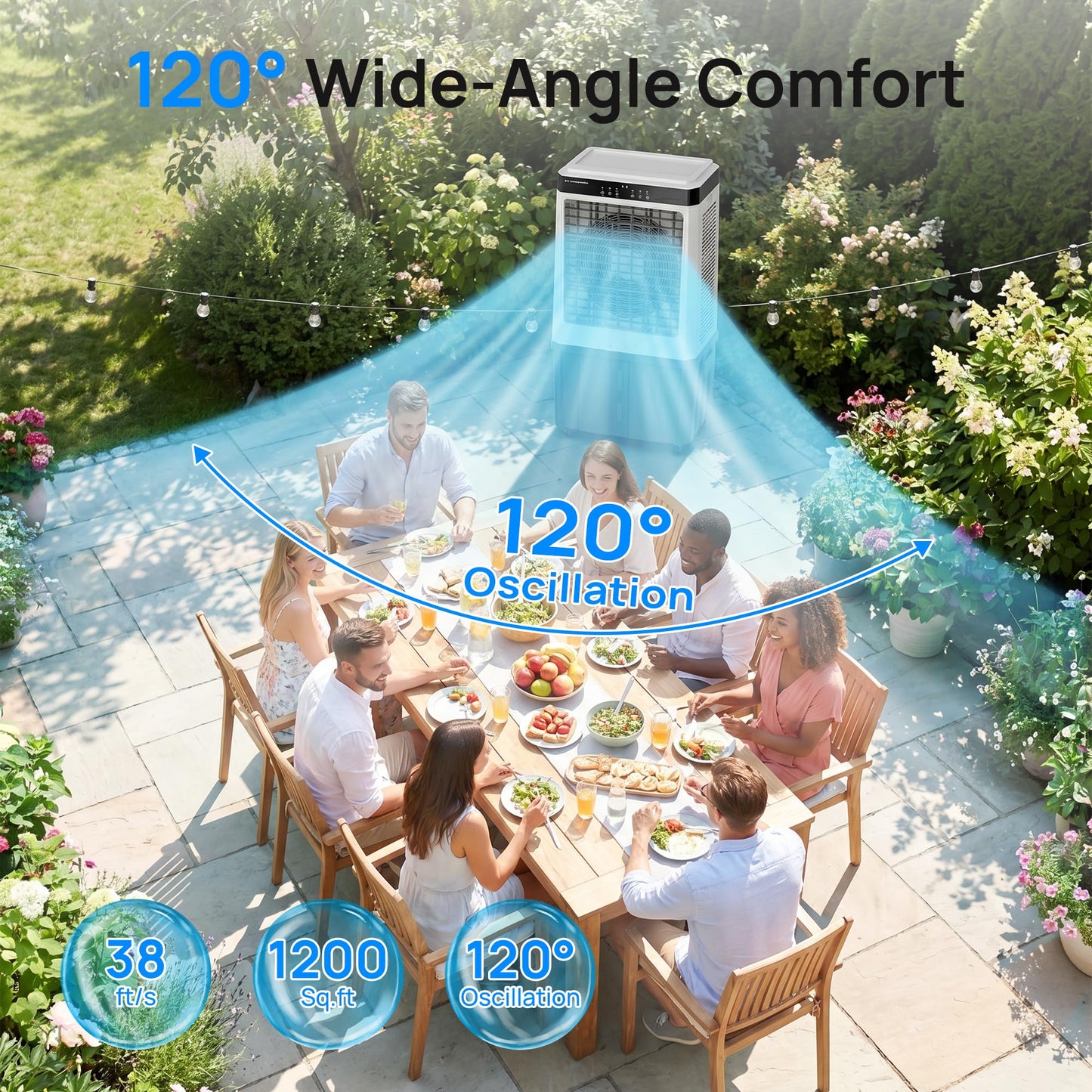 Swamp Cooler, 45" 5100 CFM Evaporative Cooler, 16.5Gal Detachable Water Tank, 4 Ice Packs, 120°Oscillation, 12H Timer, 3-in-1 Evaporative Air Cooler for Outdoor, Patio, Garage, Shop, Industry, ETL