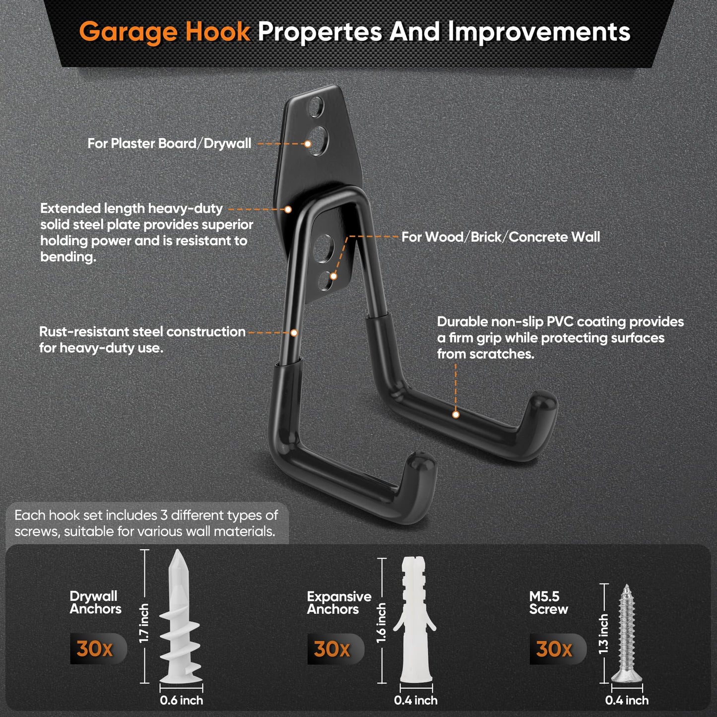 Nacial 16 Pack Garage Hooks Heavy Duty, Utility Steel Garage Storage Hook with 2 Storage Straps, Utility Garage Wall Mount Hooks for Hanging Bike, Ladder and Garden Tools, Perfect for Father Day Gifts
