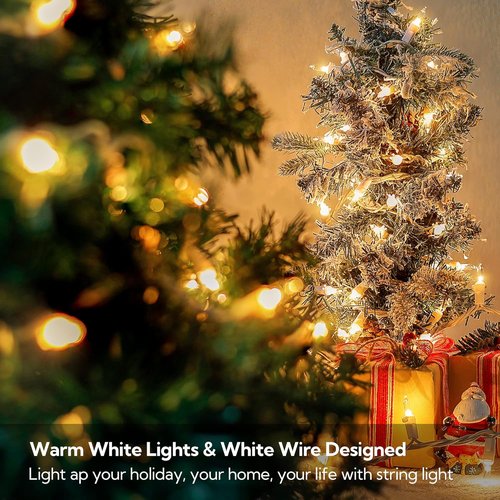Clear Christmas Lights Set - 50 Count Mini String Lights with White Wire | Warm White for Indoor Decor