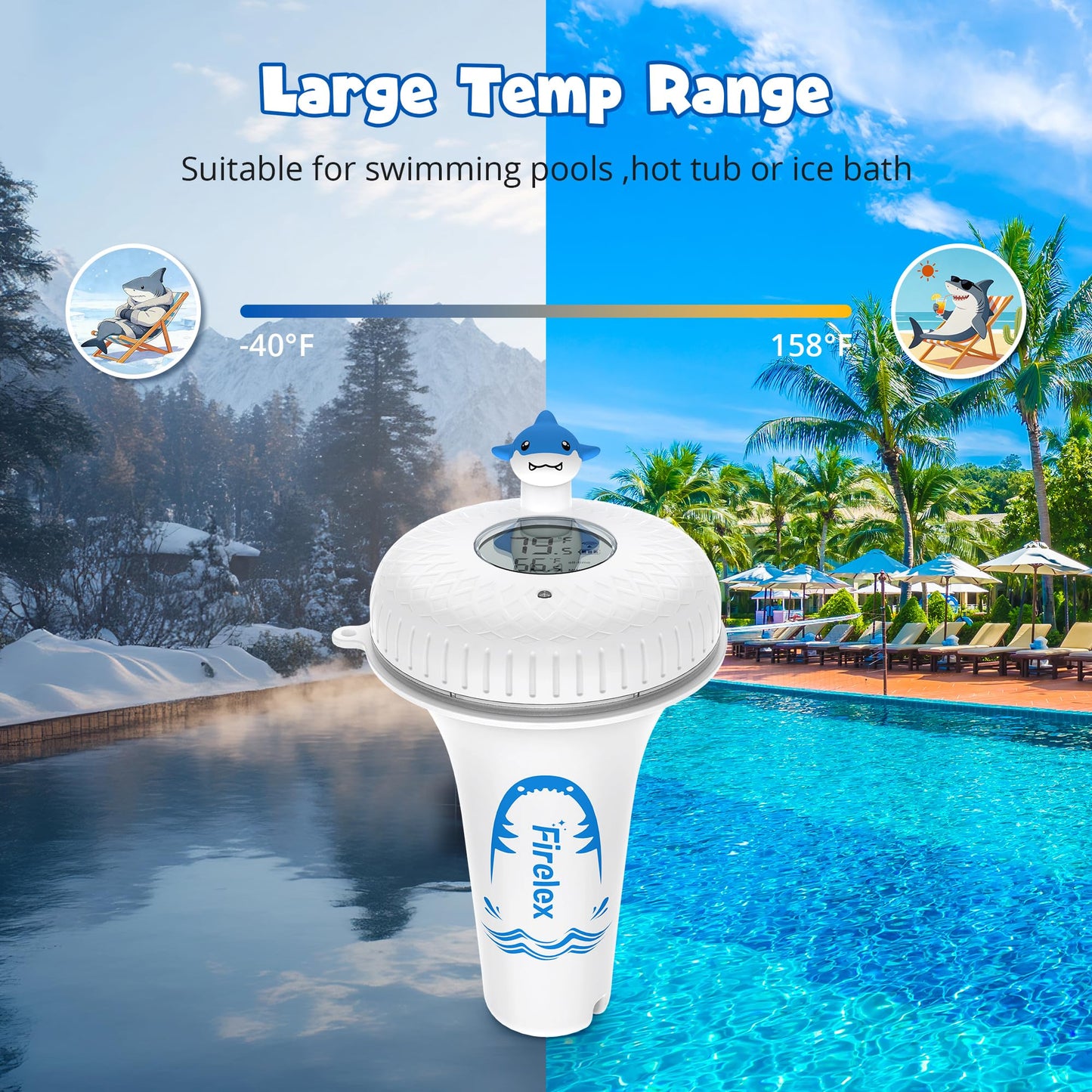 Firelex WiFi Pool Thermometer Wireless with App Remote, Easy Read Smart Thermometer Floating | Digital -40~158℉ Water Temperature Monitor IPX7 | Funny Shark for Swimming Pool, Hot Tub, Spa, Ice Bath