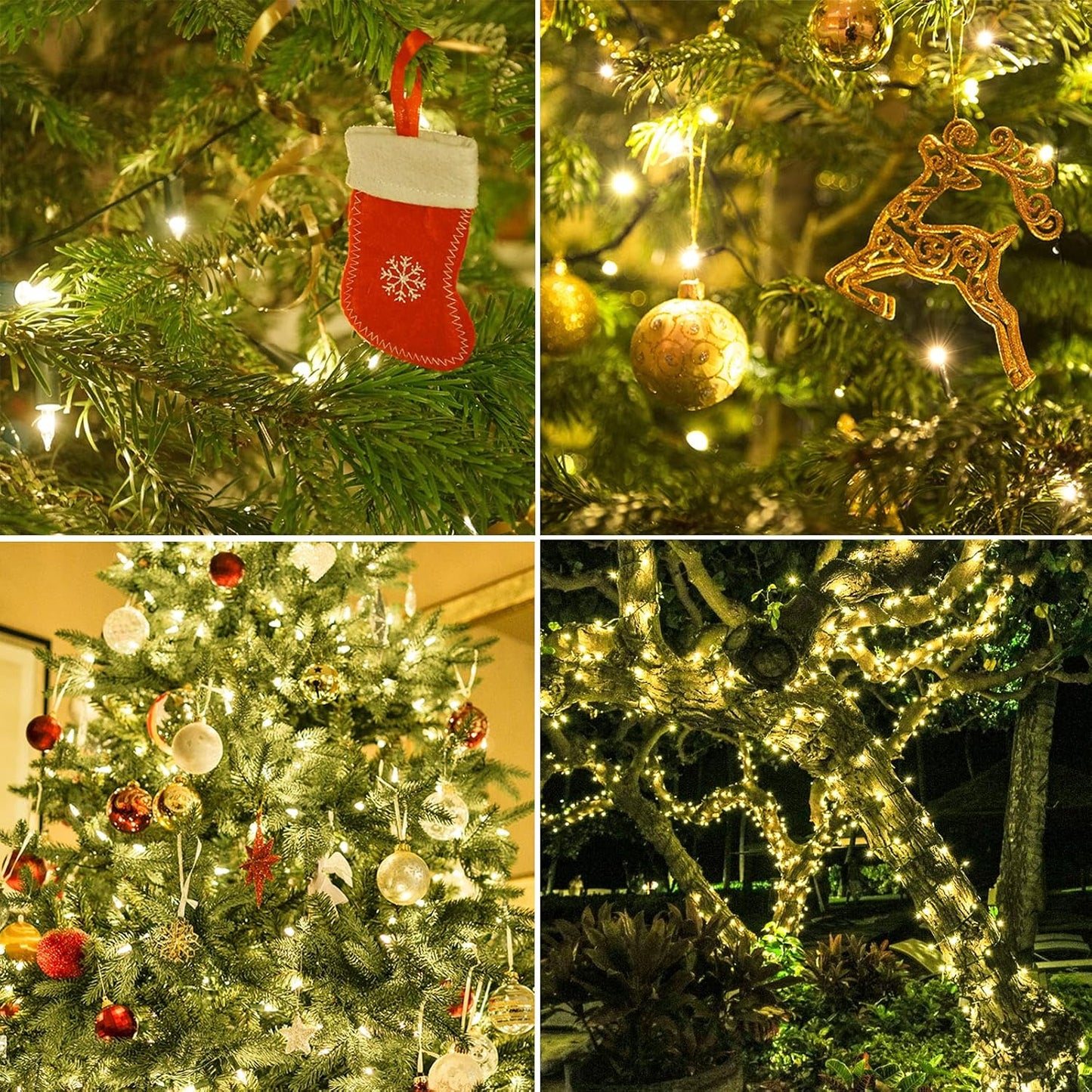 Skiennix 100-Count Warm White LED Christmas String Lights - 35 Ft Connectable Green Wire for Indoor/Outdoor Use