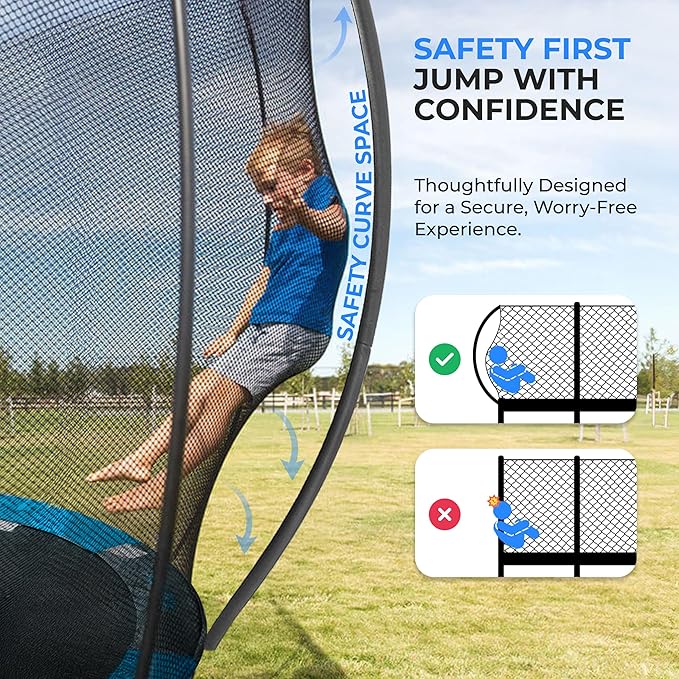 SereneLife 8FT 10FT 12FT 14FT Outdoor Trampoline for Kids and Adults – ASTM Certified Heavy-Duty Backyard Trampoline with Safety Poles, Net Enclosure, and Stable Anti-Rust Frame