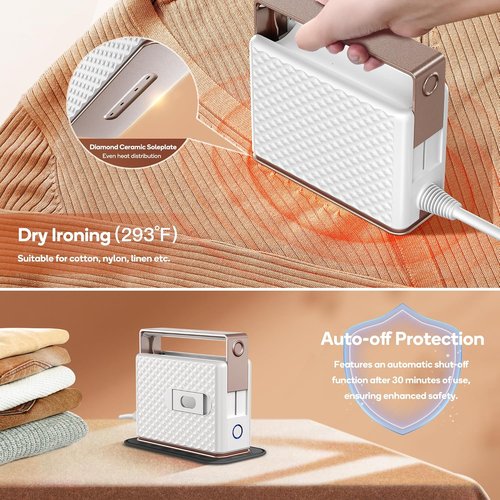 Newbealer Travel Steam Iron - Handheld Steamer with Global Voltage, Non-Stick Soleplate & Auto-Off Feature