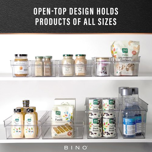 BINO Plastic Storage Bins - Shallow Multipurpose Organizer | Clear Kitchen Pantry Containers