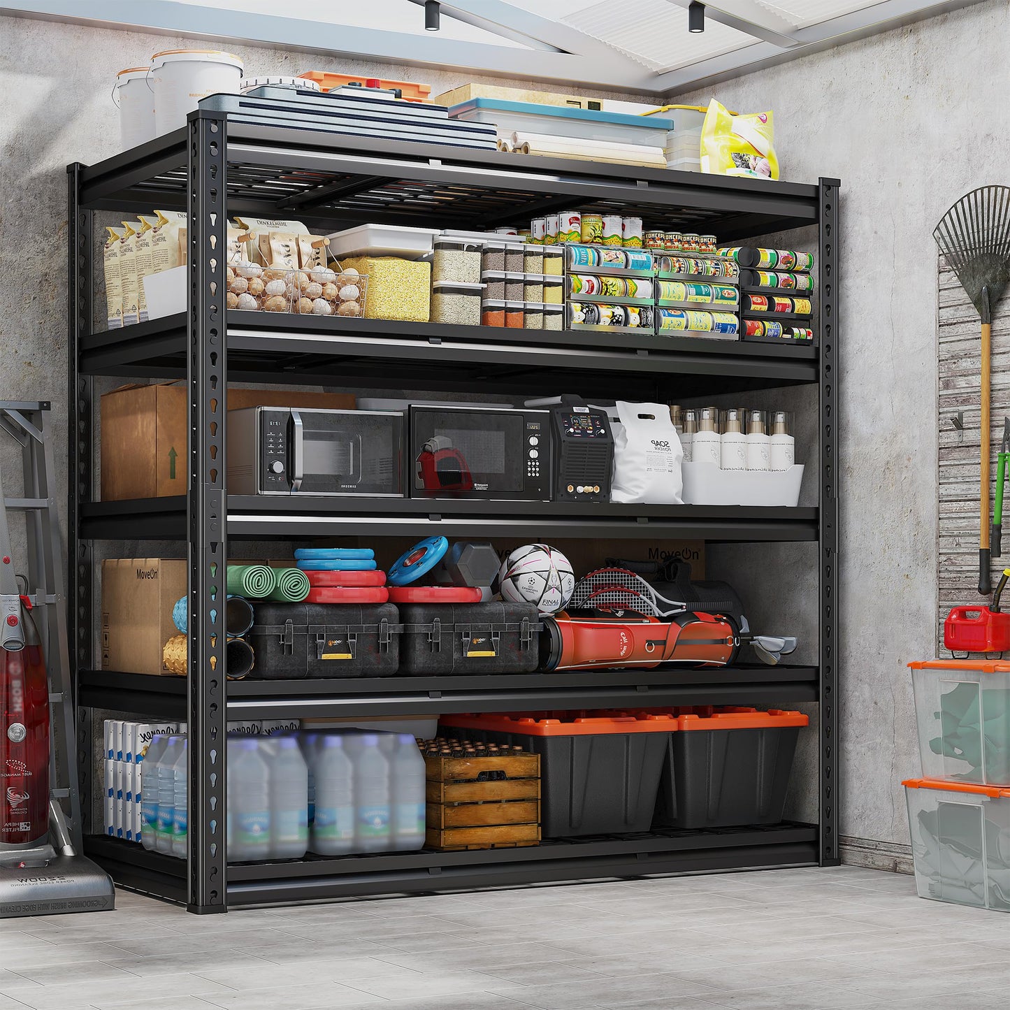 REIBII 72" H Garage Shelving 3000LBS Metal Shelving Heavy Duty Storage Shelves Adjustable Metal Shelf 5 Tier Pantry Shelves for Warehouse Garage Basement Pantry 48" W x 24" D x 72" H