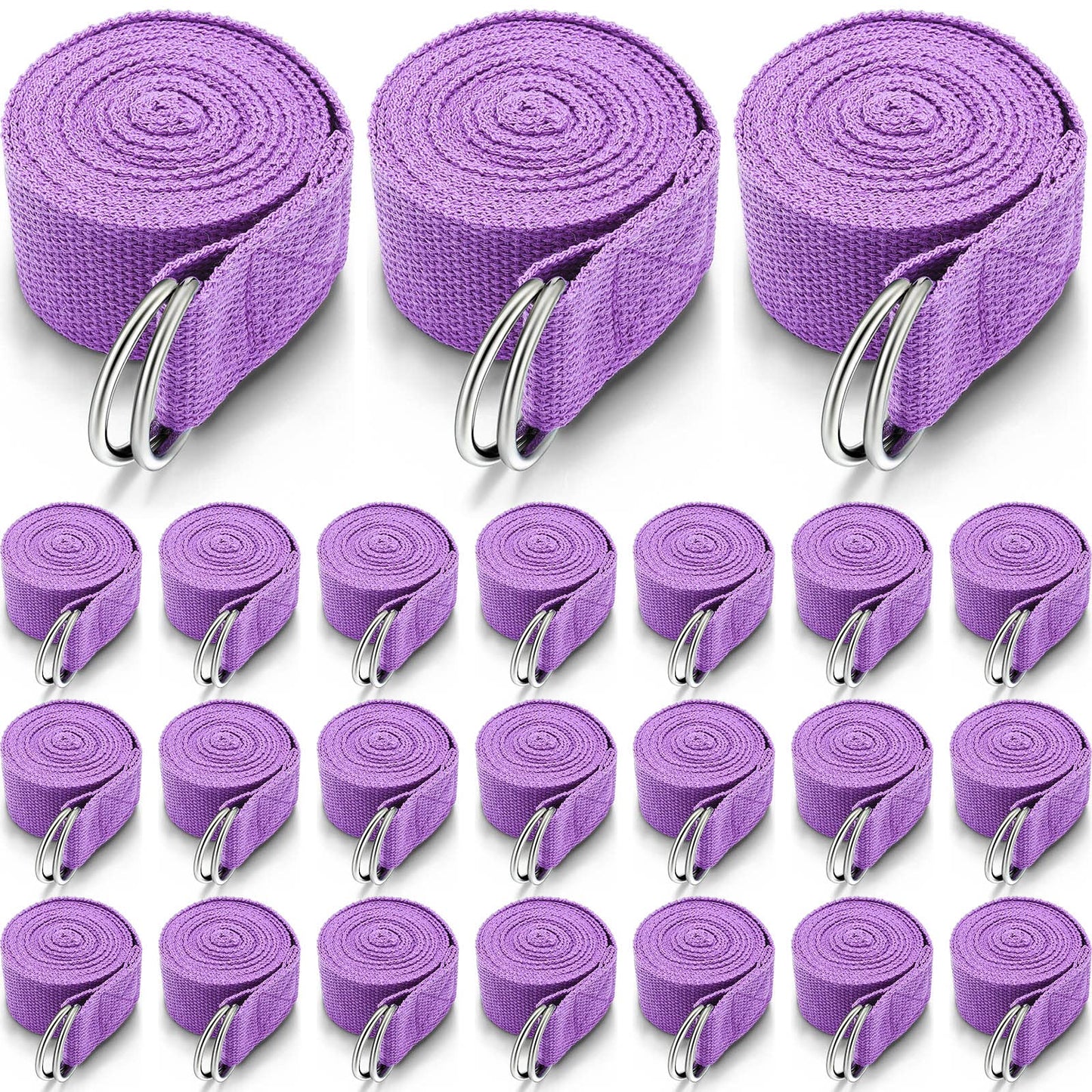 Leyndo 24 Pcs Yoga Strap Stretching Pilates Exercise Adjustable Straps 6 ft Non Elastic Yoga Belt with Adjustable D Ring Buckle for Pilates Gym Workouts Fitness (Purple)