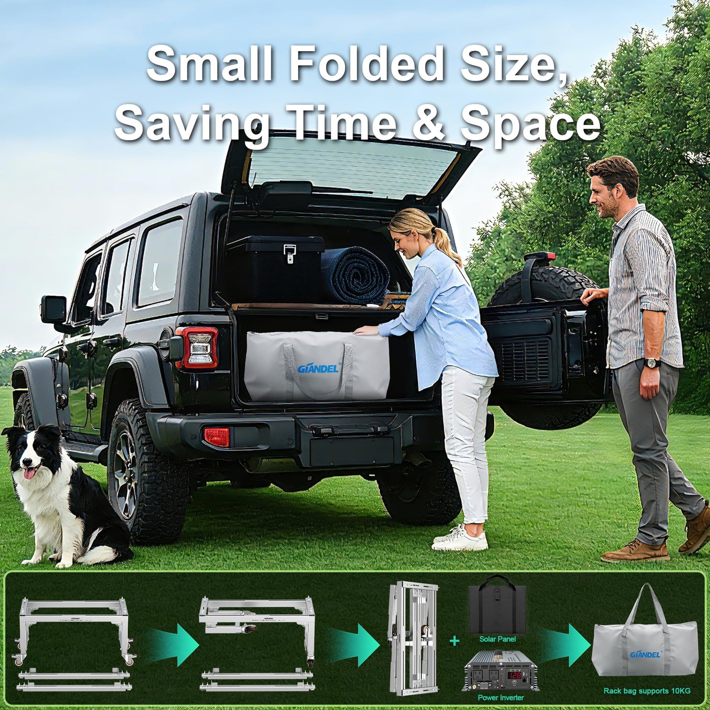 GIANDEL Foldable Battery Storage Rack,Patented for 100-200AH Battery Storage,High End Aluminum Alloy,with Four Wheels,for Portable Energy Storage System Kit, Used for Camping, RV, Road Travel
