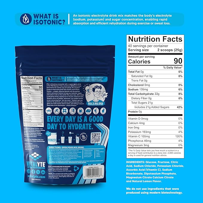 Vitalyte Electrolyte Powder Drink Mix, Isotonic Electrolyte Hydration Mix, Bulk Case Pack (12 Pack, Cool Citrus)