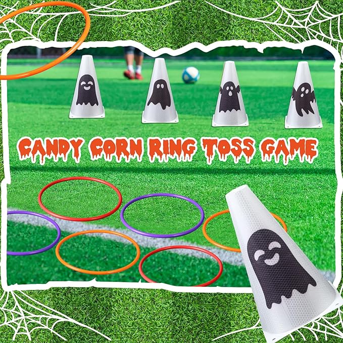 Leitee 6 Sets Candy Corn Ring Toss Game Plastic Cones Ring Toss Combo Set Mini Traffic Cones Toss Game for Sports Training Garden Backyard Outdoor Activities