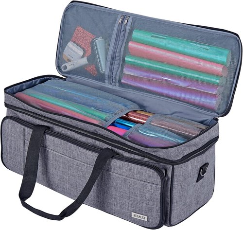HOMEST Double Layer Carrying Case - Mat Pocket for Cricut Maker 4 & Explore 4 | Multi Front Pockets, Grey