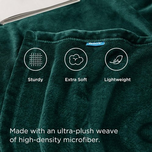 Bedsure GentleSoft Fleece Blanket - Cozy Emerald Green Queen Size Microfiber, 90x90 Inches