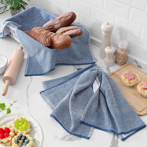 Homaxy Premium Kitchen Towels - Highly Absorbent 380 GSM Cotton Tea Towels | 6 Pack, Navy Blue (18”x28”)