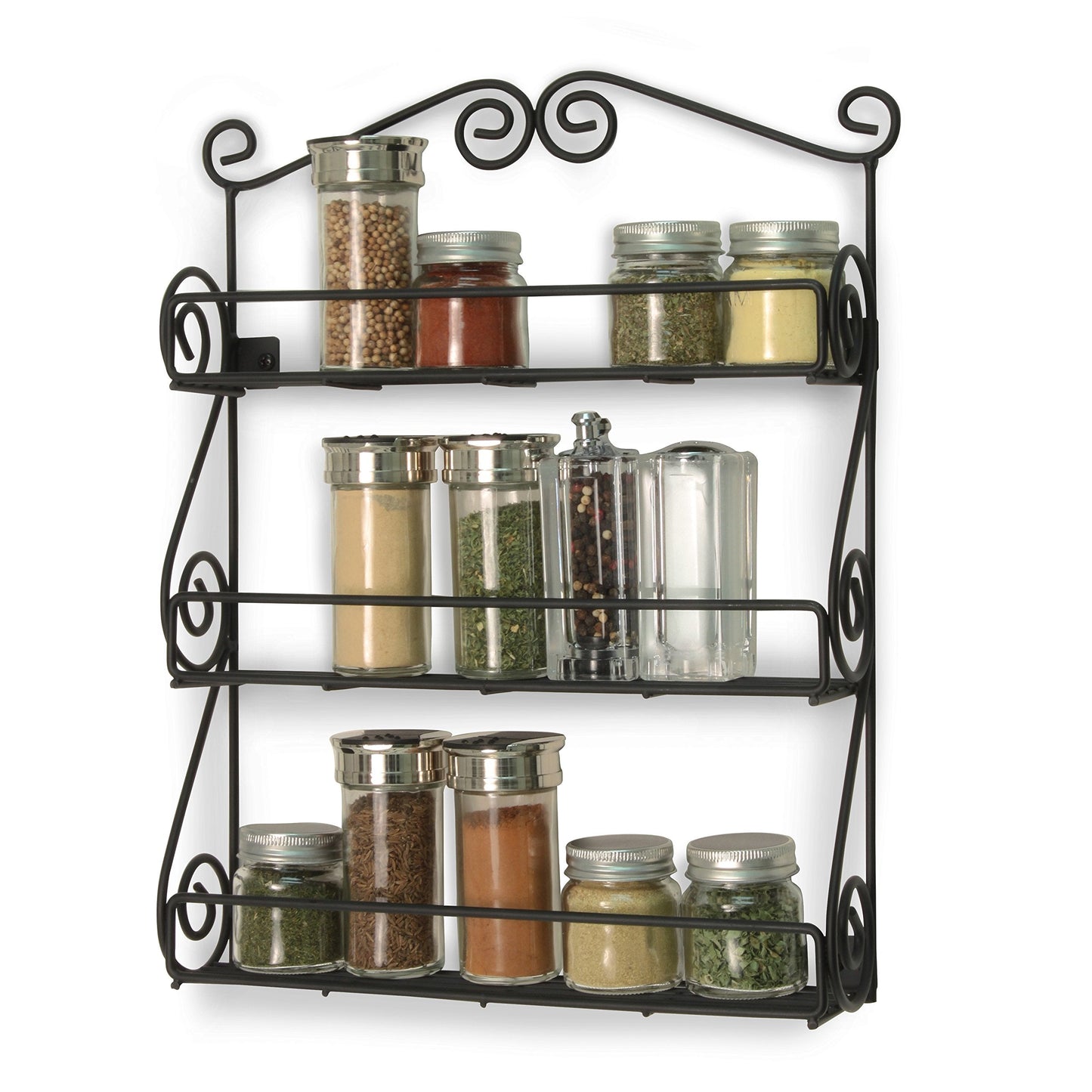 Spectrum Diversified Scroll Wall-Mounted Traditional Spice Rack Organizer for Cabinet & Kitchen, 3-Tier, Beauty & Nail Polish, 43710