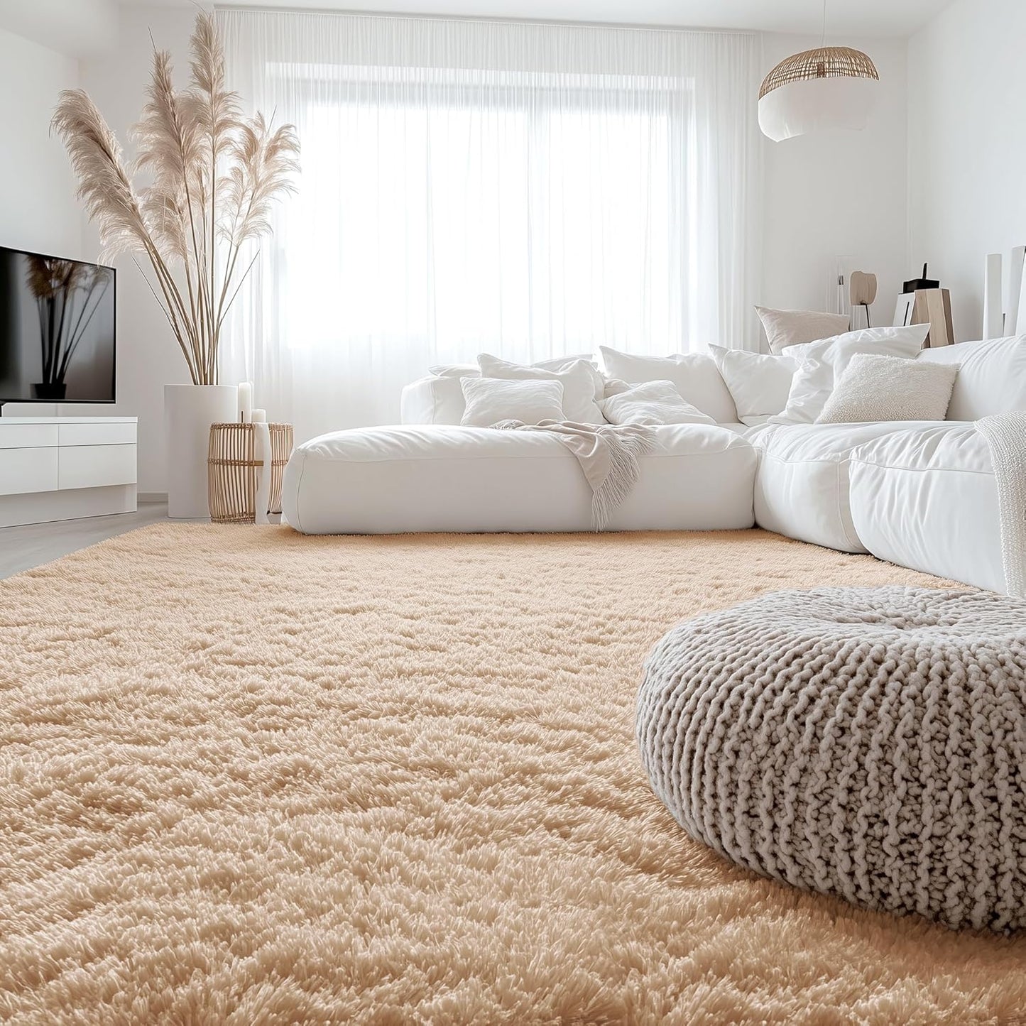 OLANLY Large Area Rug - Soft Fluffy Shaggy Carpet for Living Room & Bedroom | Machine Washable, Beige