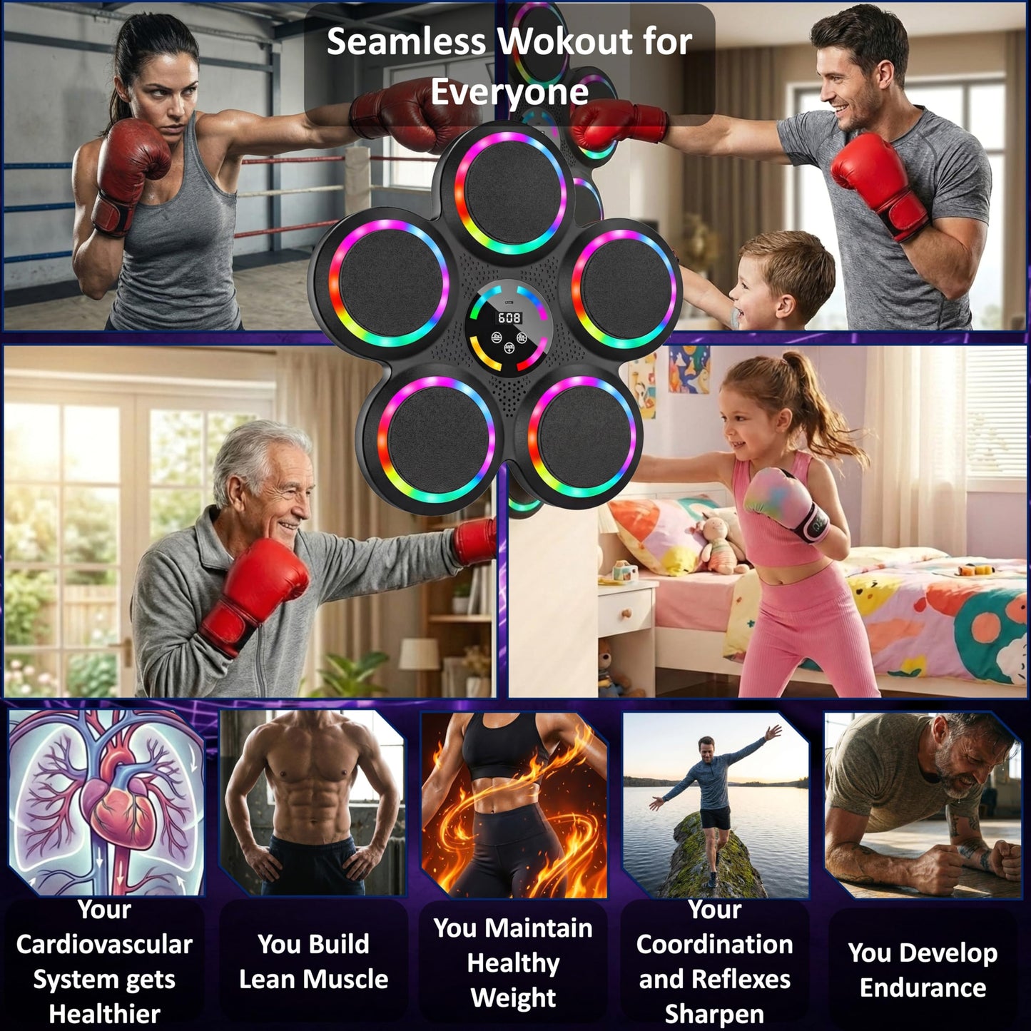 VARRANI Music Boxing Machine - 2026 Upgraded Interactive Boxing Trainer - 2 Pairs of Gloves - for Kids & Adults - Wall Mounted Easy Installation - 9 Speeds 9 Modes - Electronic Boxing Target