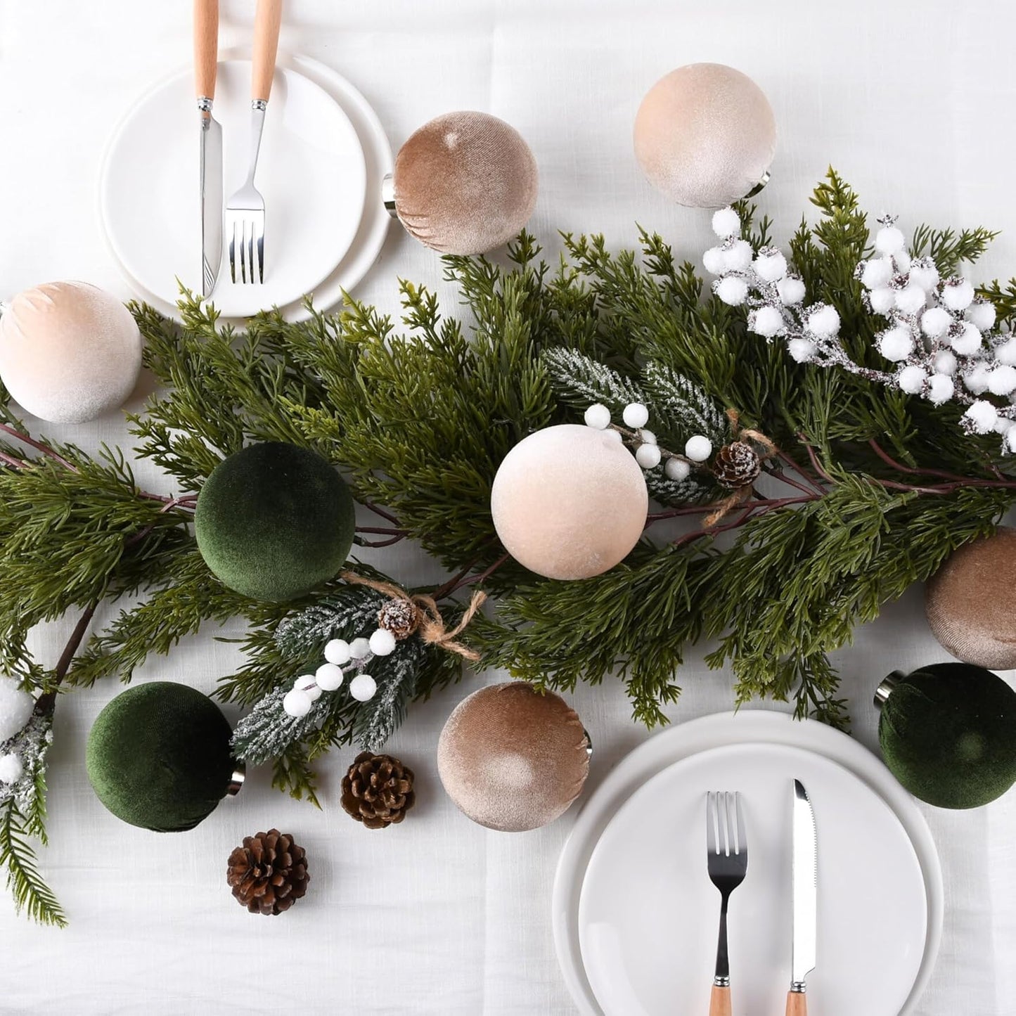 Velvet Christmas Tree Ornaments by [Brand Name] - Shatterproof 15-Piece Set in Multicolor Green, Brown, and Neutral | 80mm (3.15 Inch)