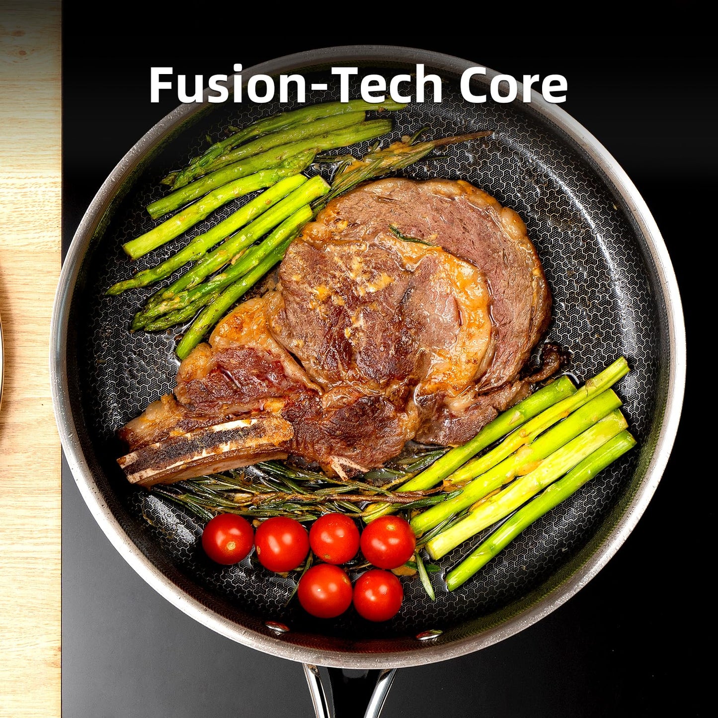 DELUXE Hybrid Ceramic Nonstick 5 Qt Deep Sauté Pan with Lid, Stainless Steel Skillet with Stay-Cool Handles, Dishwasher and Oven-Safe, PFOA Free Deep Frying Pan, Compatible with All Cooktops