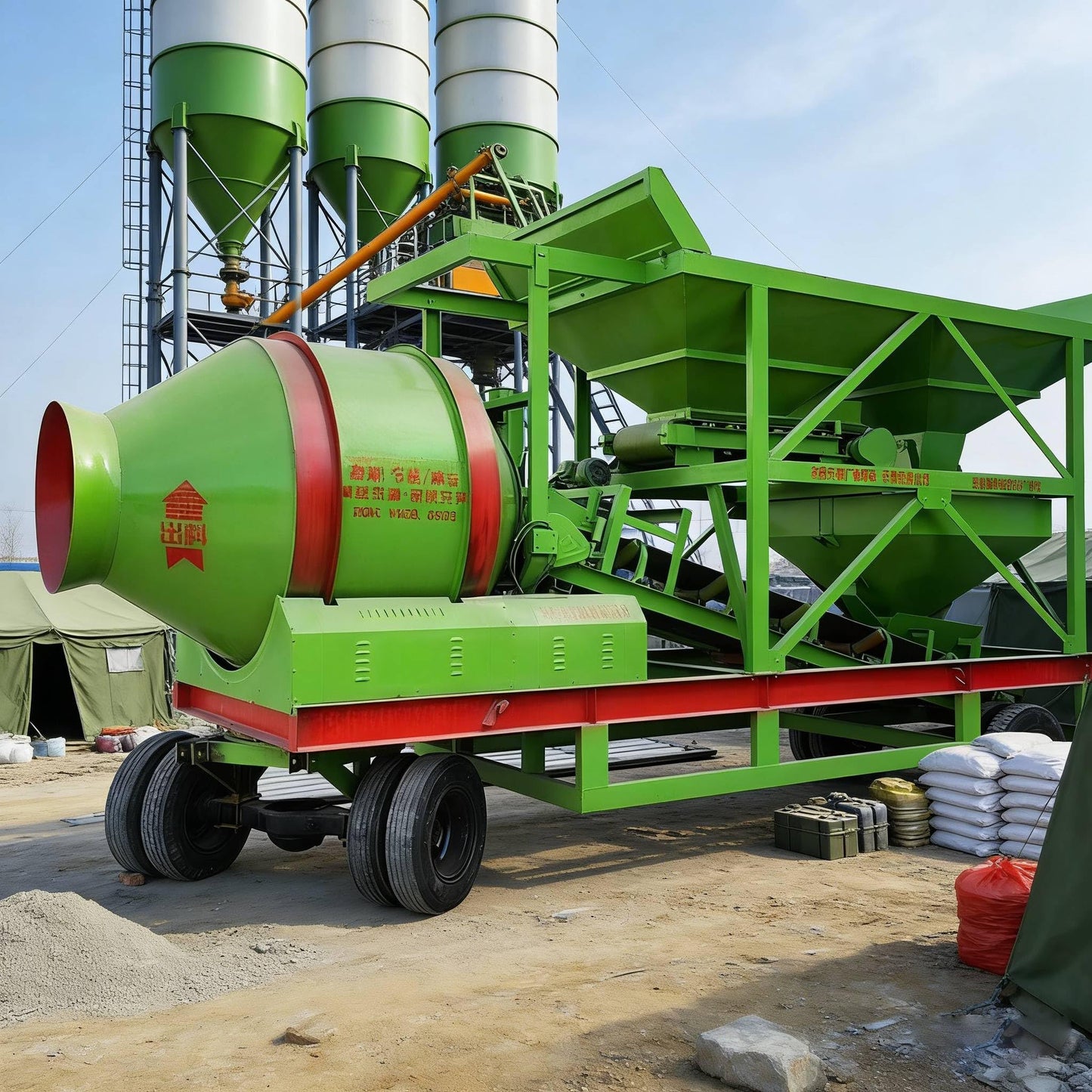 Mobile Aggregate Batching Plant, Portable Cement Mixing Station with Control System and Discharge Structure, Compact Concrete Mixer Unit