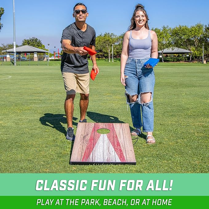 GoSports 3 x 2 ft Cornhole Board Set - Portable Outdoor Toss Game for Adults & Family - Includes Set of 8 Bean Bags with Built-in Storage - Choose Your Style