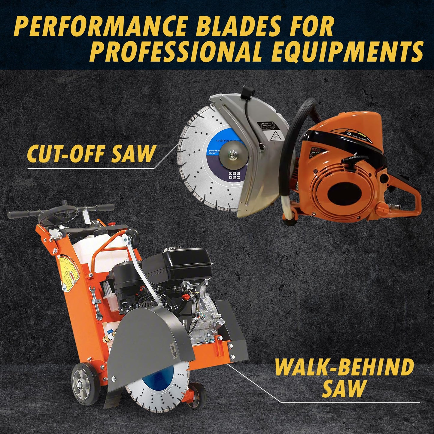 16" All Purpose Diamond Saw Blades for Hard/Reinforced Concrete, Asphalt, Granite, Terrazzo, Ductile Iron Piping, 5-5/8" Cutting Depth, 1" Arbor